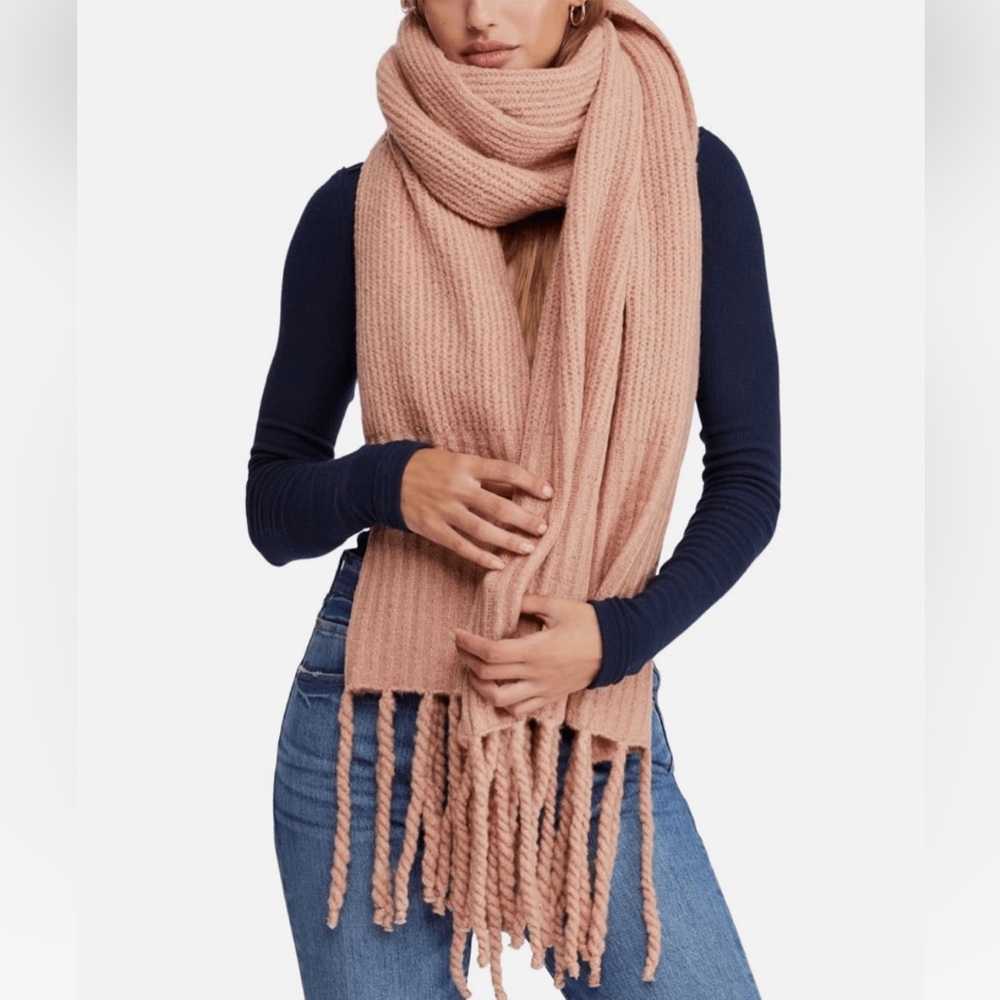 Free People Blush Pink Rib Knit Blanket Scarf